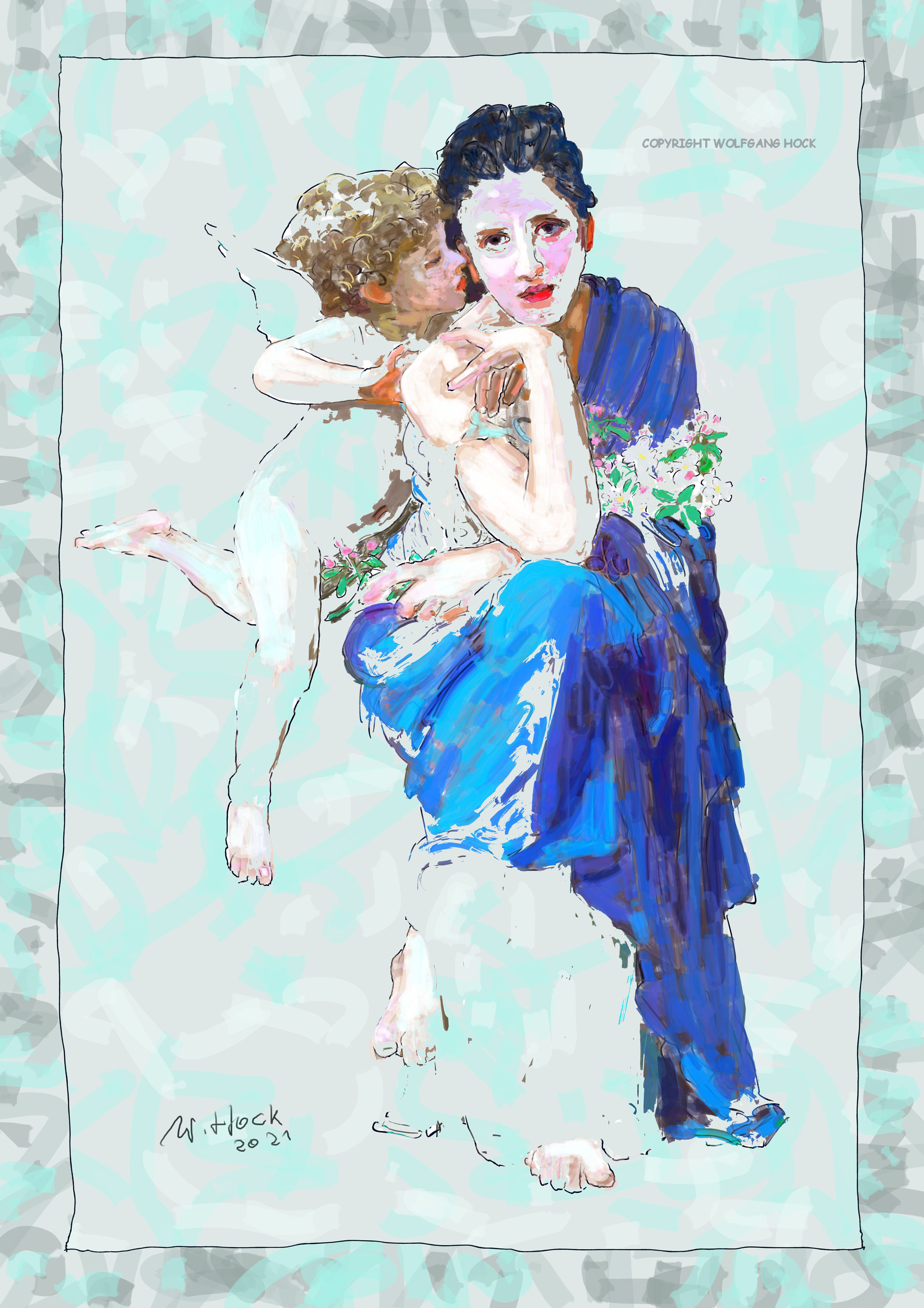 Jungfrau mit Engel III - Virgin with angel III - Virgem com anjo III 2021   Handmade digital painting on canvas 120 x 170 cm (145 megapixels)