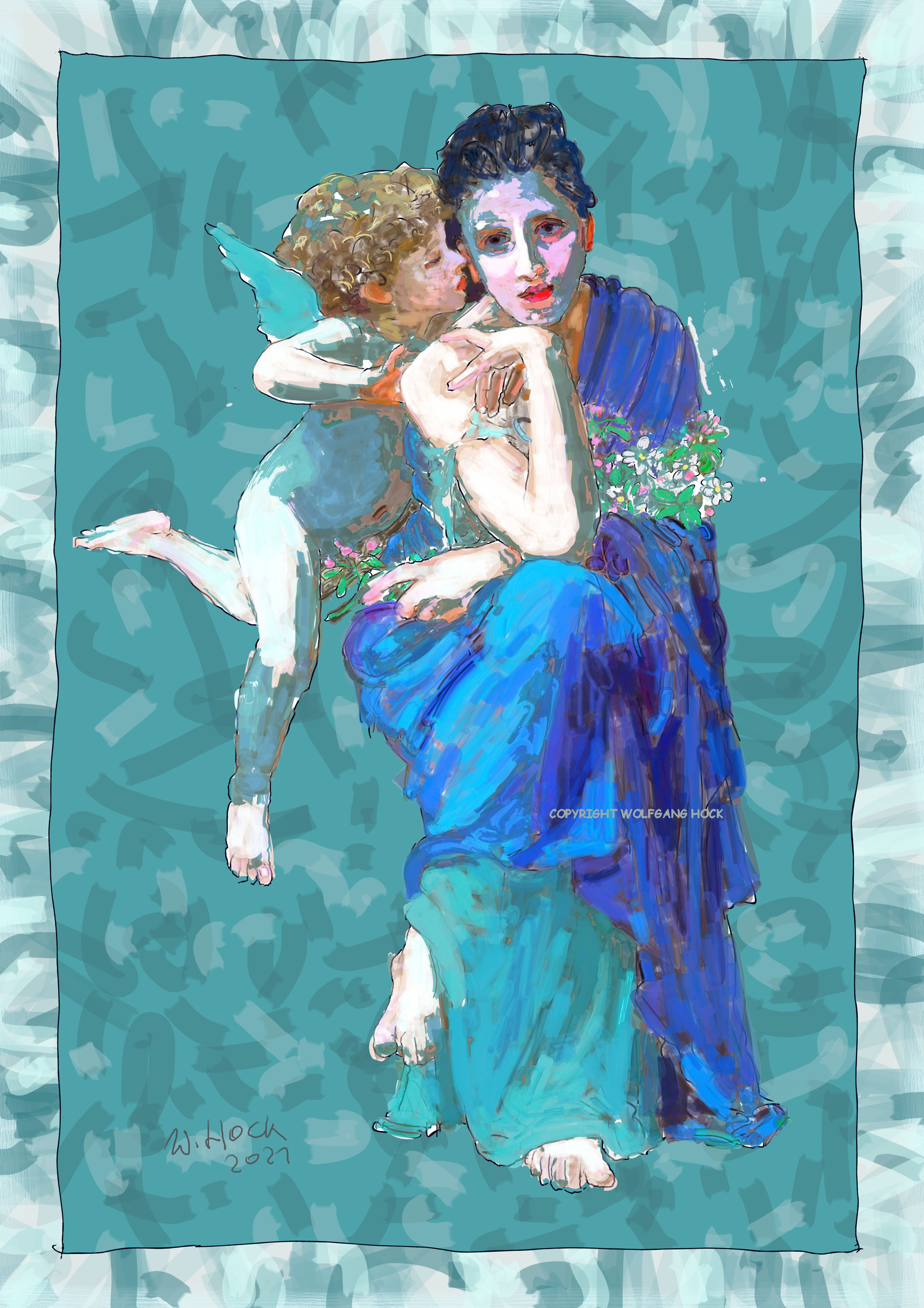 Jungfrau mit Engel IV - Virgin with angel IV - Virgem com anjo IV 2021   Handmade digital painting on canvas 120 x 170 cm (145 megapixels)